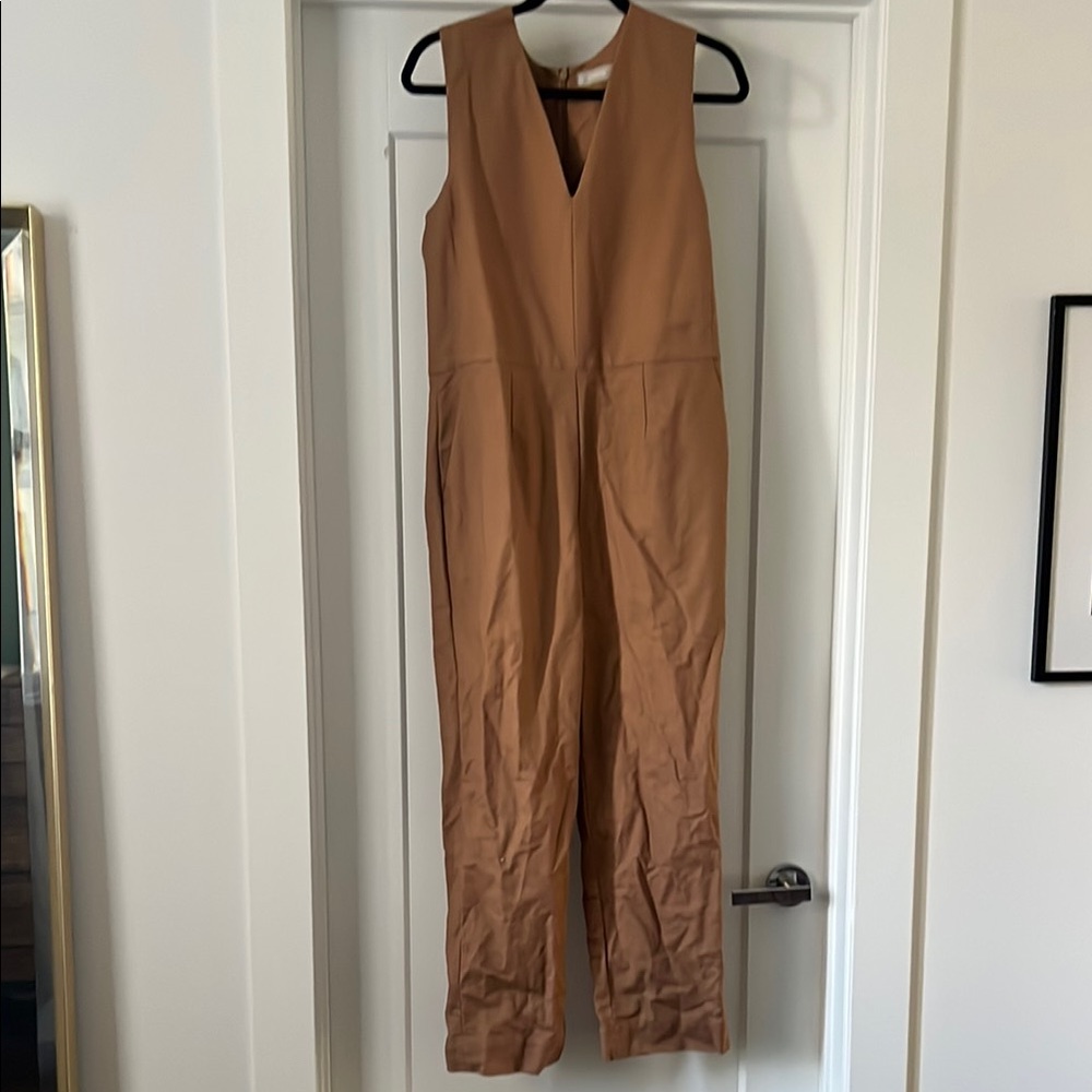 Everlane Tan Sleeveless Jumpsuit with V-neckline